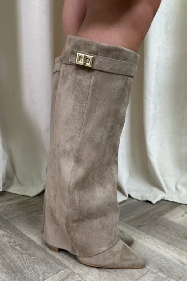 Stivali da Donna – Alti fino al Ginocchio in Camoscio o Ecopelle con Tacco a Blocco e Chiusura Lampo per Look Eleganti 4