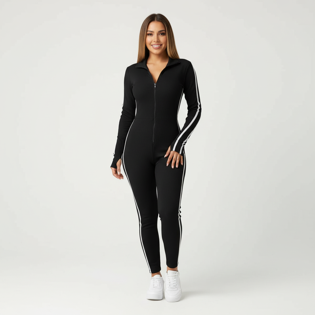 Dames Lounge Jumpsuit – Aansluitende Pasvorm met Comfortabel Model Zwart / S - AIDA LENA