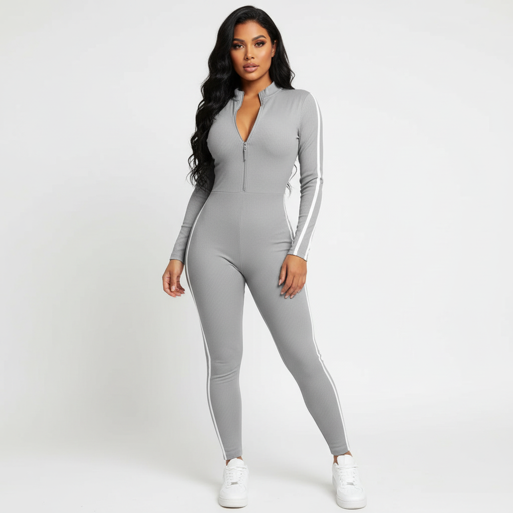 Dames Lounge Jumpsuit – Aansluitende Pasvorm met Comfortabel Model Grijs / S - AIDA LENA