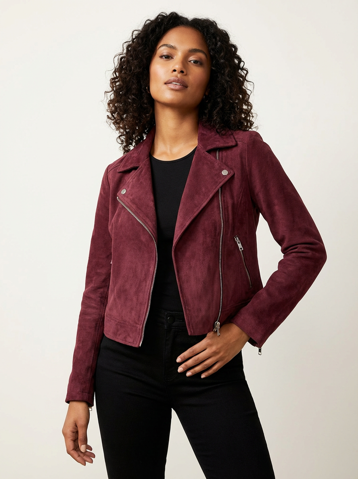 Dames Suède Bikerjack – Asymmetrische Ritssluiting Rood / XS - AIDA LENA