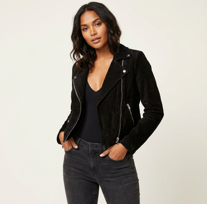 Dames Suède Bikerjack – Asymmetrische Ritssluiting Zwart / XS - AIDA LENA