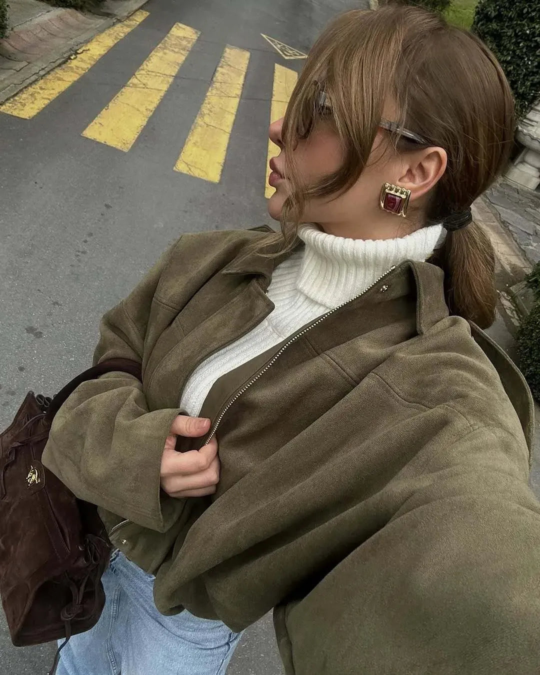 Dames Oversized Suède Jasje – Knoopsluiting met Relaxte Pasvorm Groen / XS - AIDA LENA