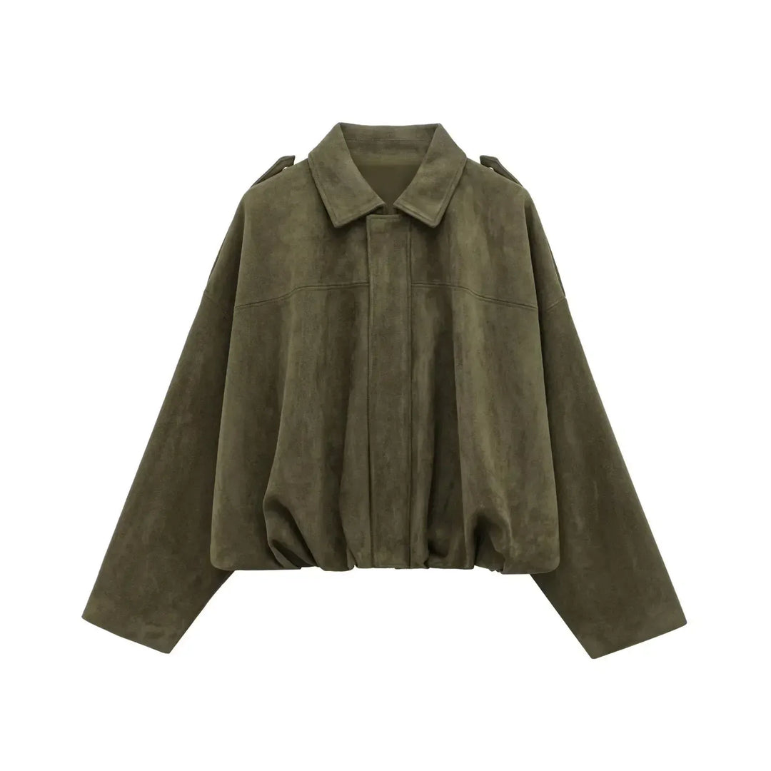 Dames Oversized Suède Jasje – Knoopsluiting met Relaxte Pasvorm Groen / XS - AIDA LENA