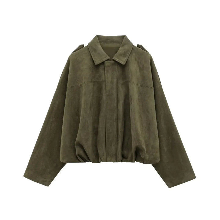 Dames Oversized Suède Jasje – Knoopsluiting met Relaxte Pasvorm Groen / XS - AIDA LENA
