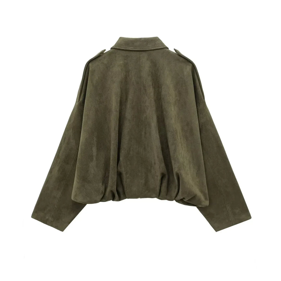 Dames Oversized Suède Jasje – Knoopsluiting met Relaxte Pasvorm Groen / XS - AIDA LENA