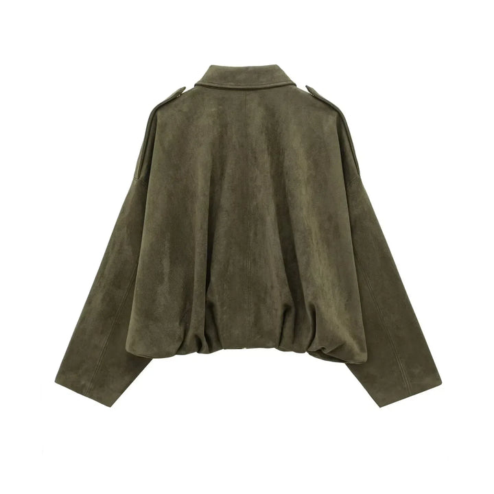Dames Oversized Suède Jasje – Knoopsluiting met Relaxte Pasvorm Groen / XS - AIDA LENA