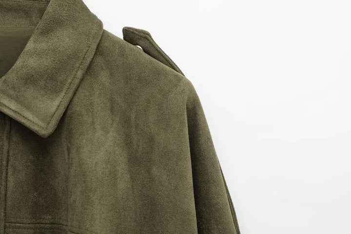Dames Oversized Suède Jasje – Knoopsluiting met Relaxte Pasvorm Groen / XS - AIDA LENA
