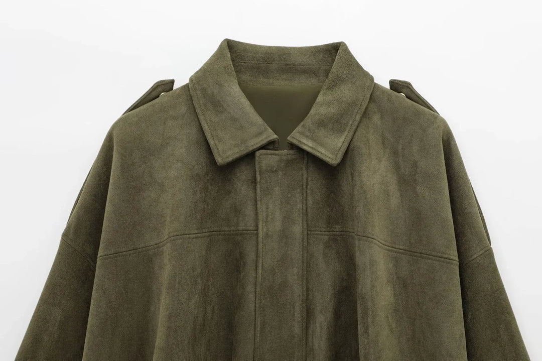 Dames Oversized Suède Jasje – Knoopsluiting met Relaxte Pasvorm Groen / XS - AIDA LENA