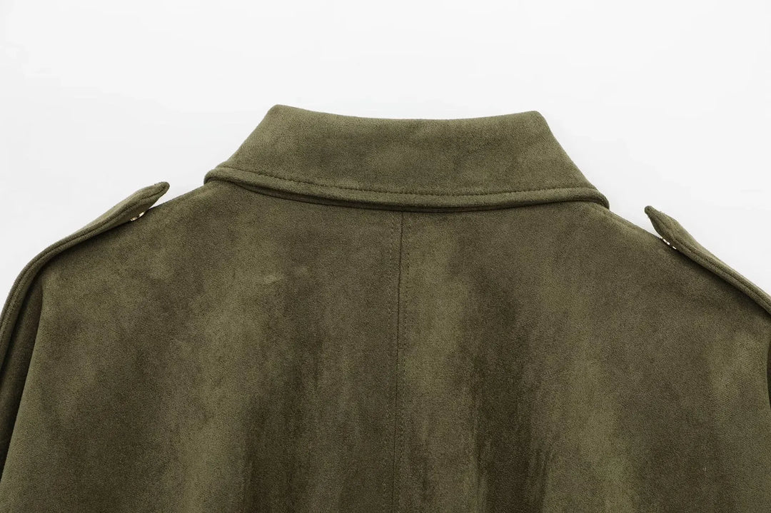 Dames Oversized Suède Jasje – Knoopsluiting met Relaxte Pasvorm Groen / XS - AIDA LENA