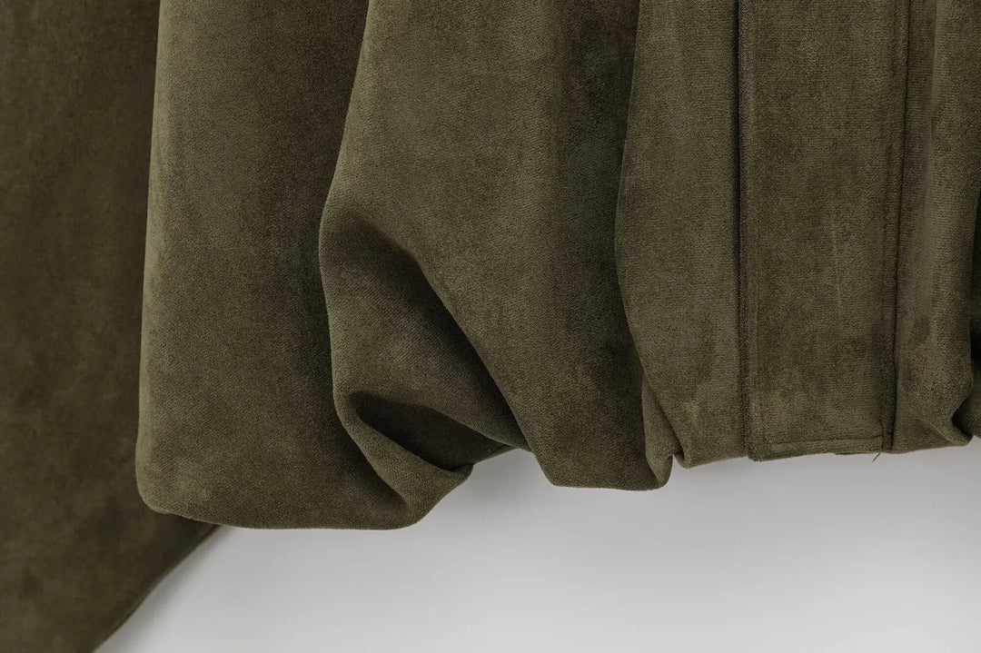 Dames Oversized Suède Jasje – Knoopsluiting met Relaxte Pasvorm Groen / XS - AIDA LENA