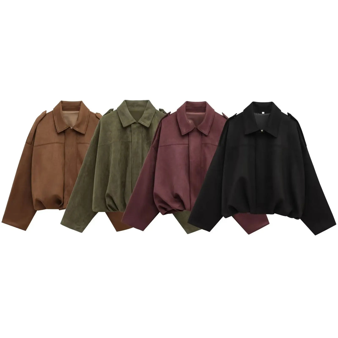 Dames Oversized Suède Jasje – Knoopsluiting met Relaxte Pasvorm Groen / XS - AIDA LENA