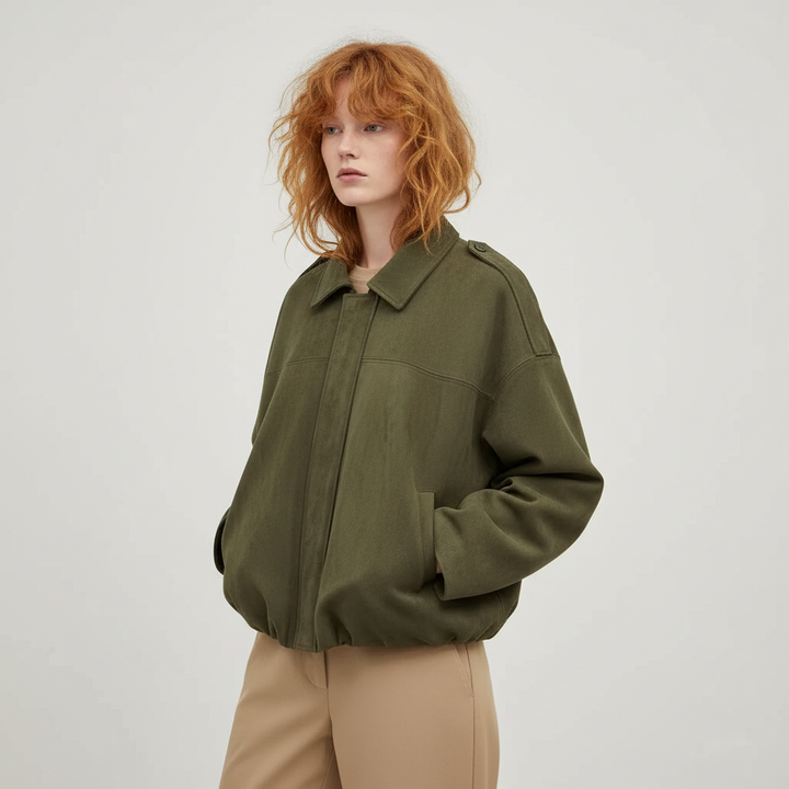 Dames Oversized Suède Jasje – Knoopsluiting met Relaxte Pasvorm Groen / XS - AIDA LENA