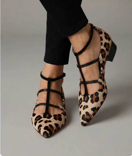 Tacco Donna | Stampa Leopardata & Cinturini a T con Fibbia