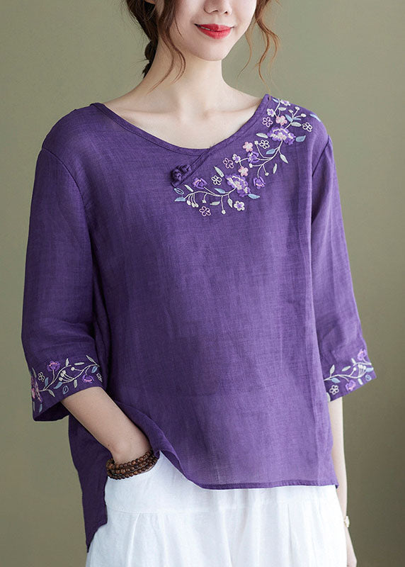 Top Donna | Ricamato con Fiori & Maniche a Tre Quarti