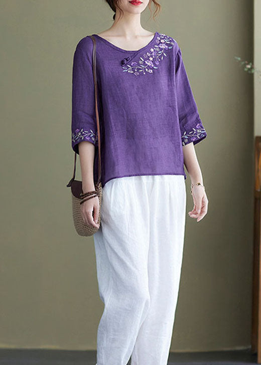 Top Donna | Ricamato con Fiori & Maniche a Tre Quarti