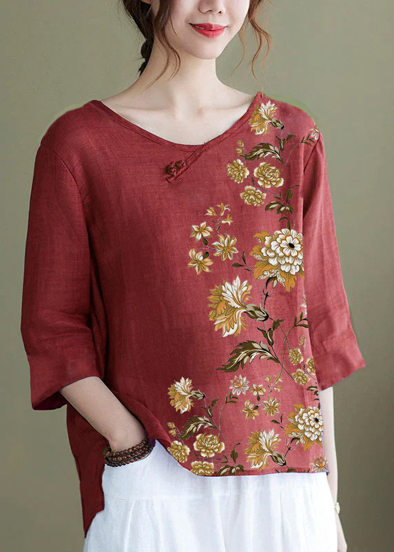 Top Donna | Ricamato con Fiori & Maniche a Tre Quarti