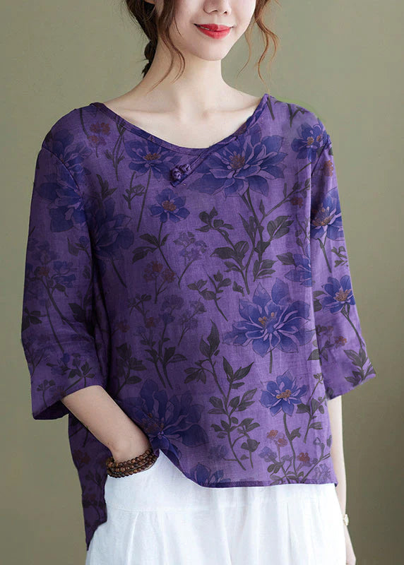 Top Donna | Ricamato con Fiori & Maniche a Tre Quarti