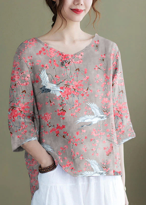 Top Donna | Ricamato con Fiori & Maniche a Tre Quarti