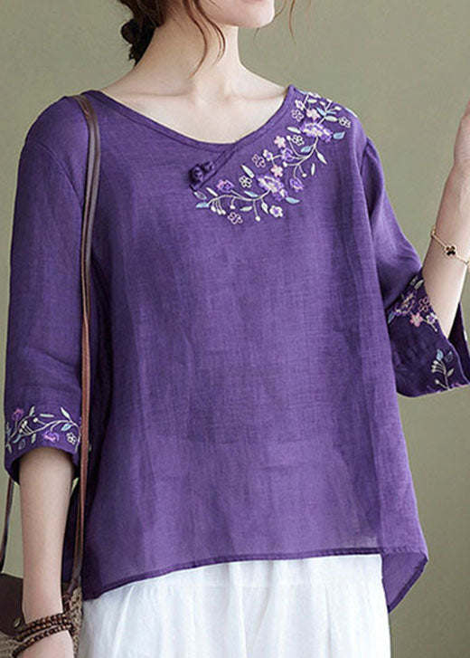 Top Donna | Ricamato con Fiori & Maniche a Tre Quarti