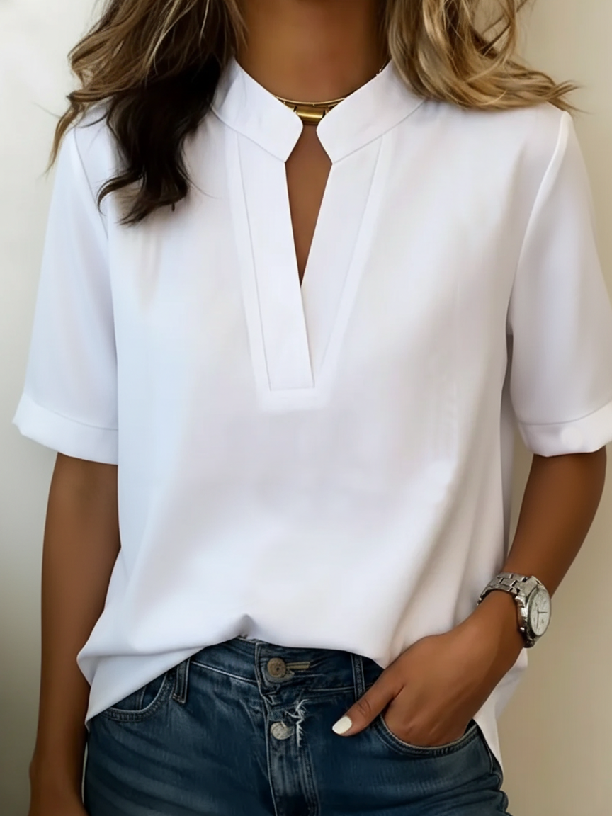 Top Donna | Scollo a Goccia & Maniche Corte con Risvolto