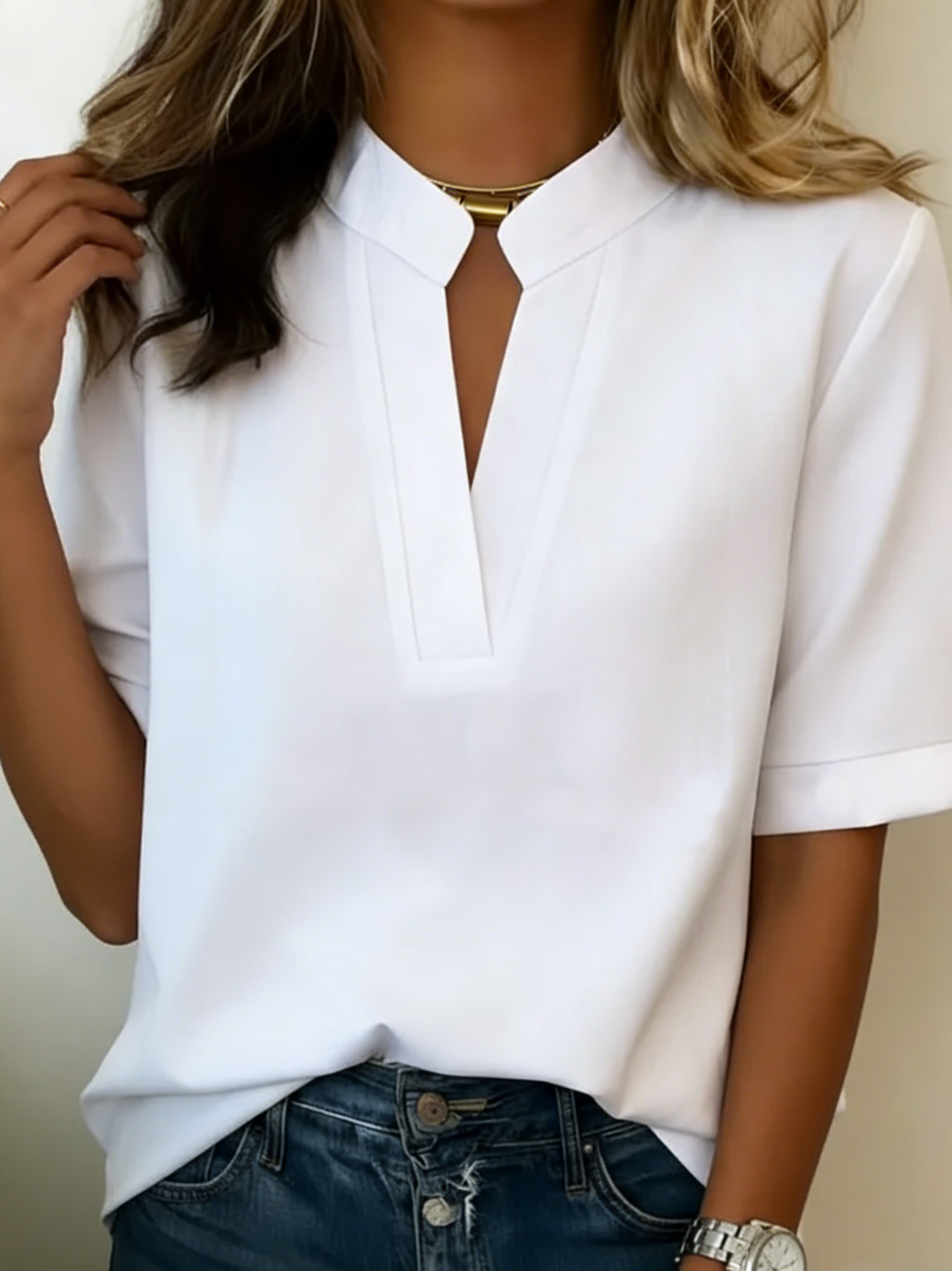 Top Donna | Scollo a Goccia & Maniche Corte con Risvolto