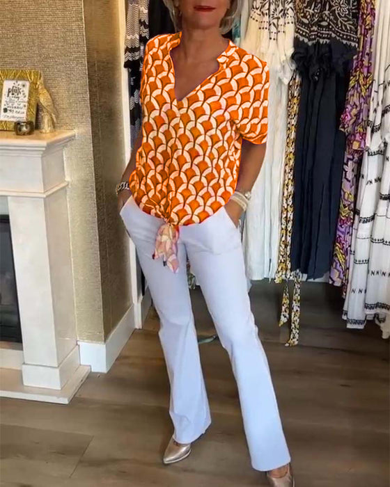 Top Donna Stampato | Pattern Geometrico Bold & Nodo Frontale in Vita