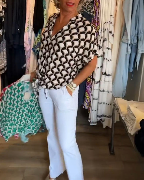 Top Donna Stampato | Pattern Geometrico Bold & Nodo Frontale in Vita
