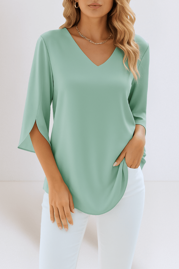 Top elegante con scollo a V e maniche aperte 4