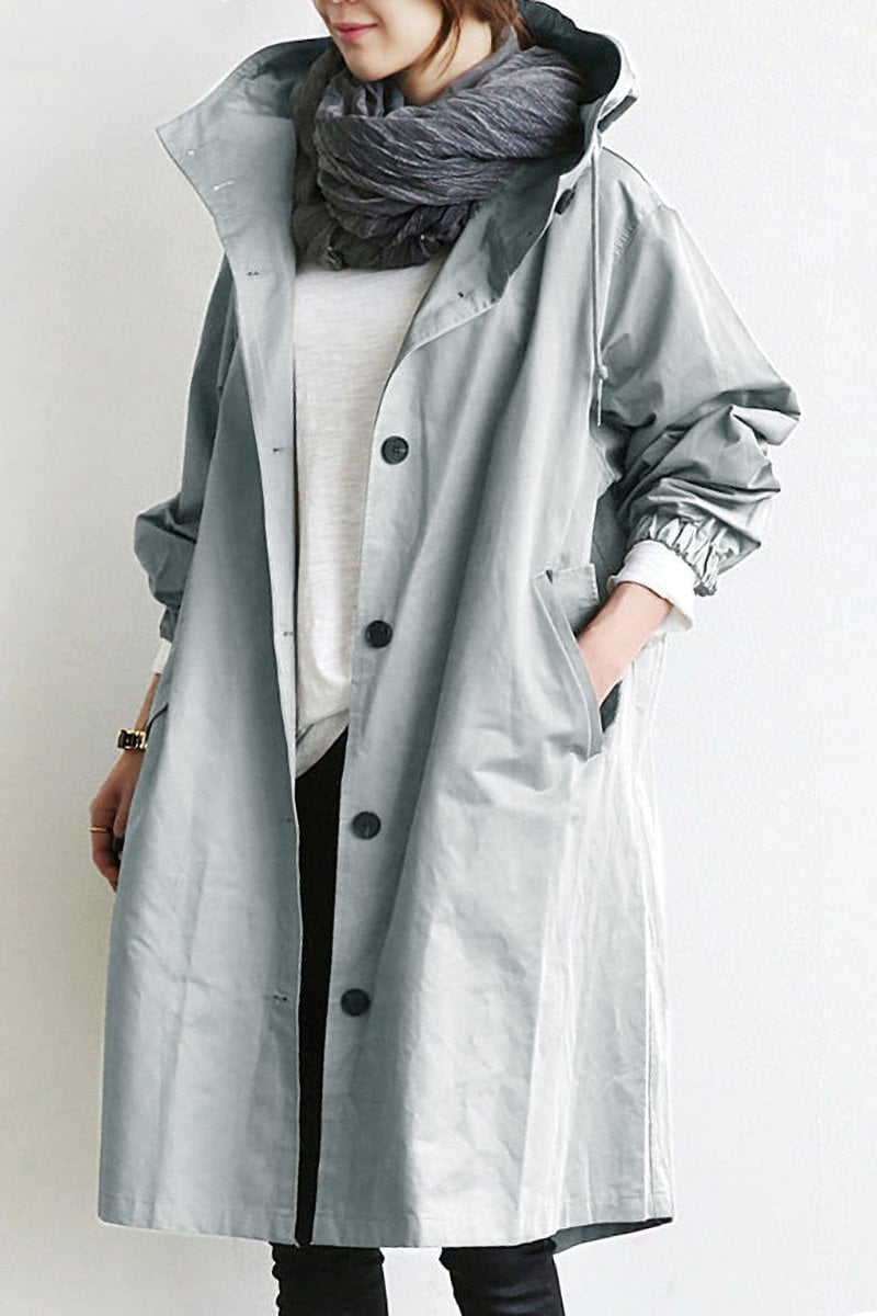 Trench Coat Slim Fit Donna – Impermeabile con Cappuccio, Adatto per Primavera e Autunno 0