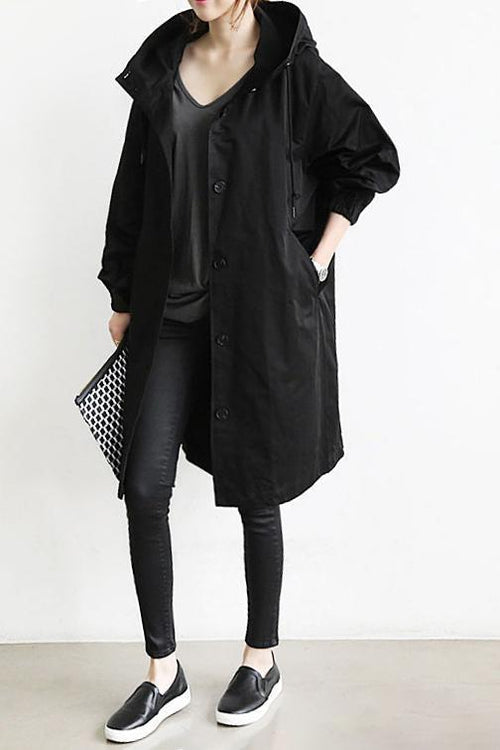 Trench Coat Slim Fit Donna – Impermeabile con Cappuccio, Adatto per Primavera e Autunno 1