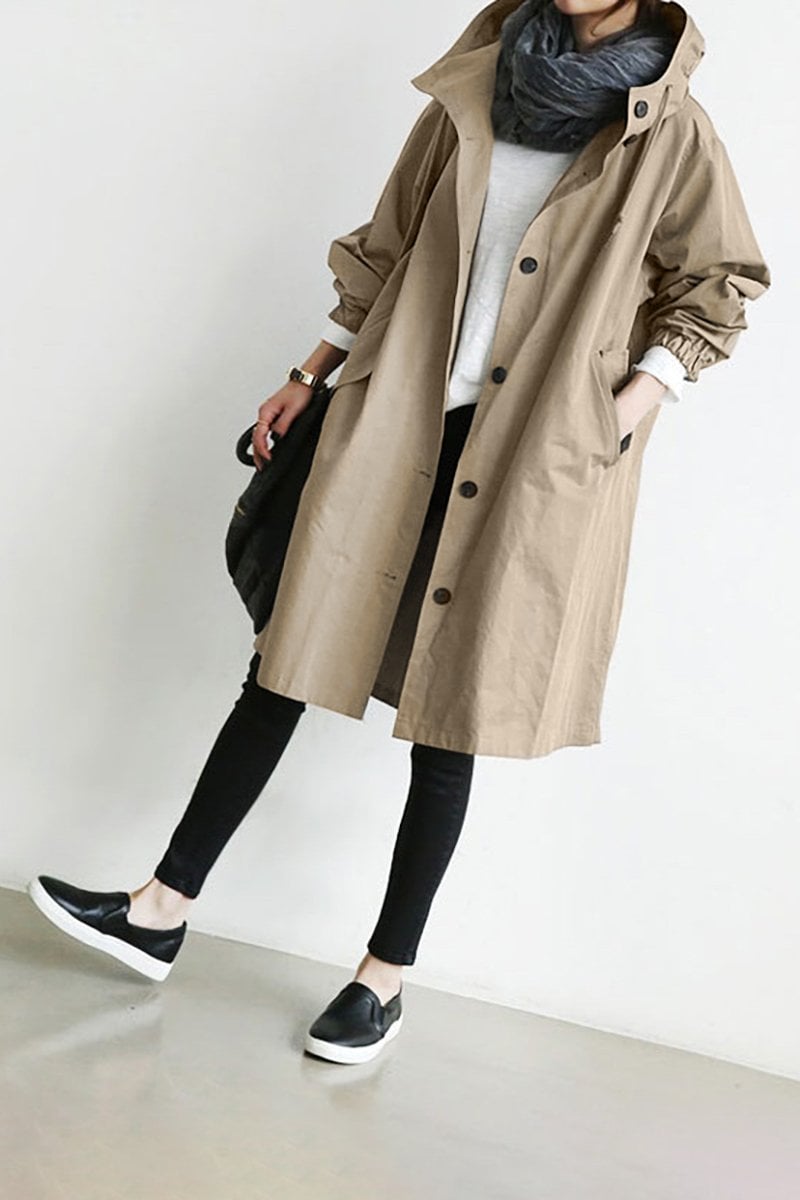 Trench Coat Slim Fit Donna – Impermeabile con Cappuccio, Adatto per Primavera e Autunno 4