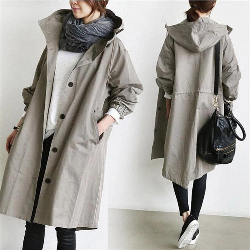 Trench Coat Slim Fit Donna – Impermeabile con Cappuccio, Adatto per Primavera e Autunno 8