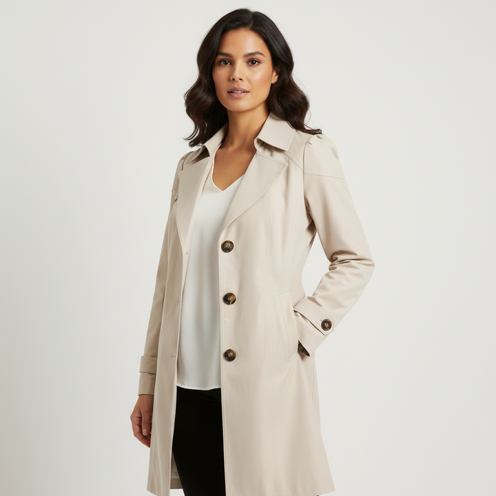 Dames Trenchcoat – Getailleerde Pasvorm met Klassieke Revers Beige / XS - AIDA LENA