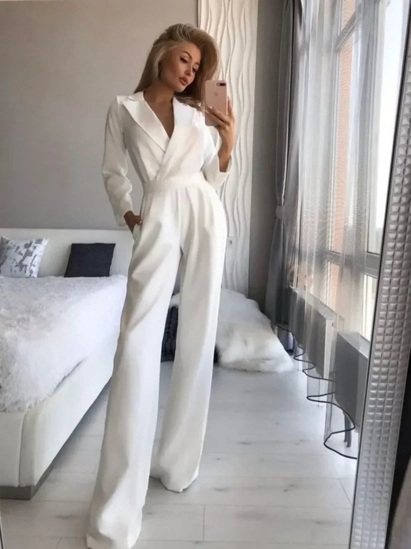Tuta Estiva Donna | Gamba Larga Sartoriale & Scollo a V con Revers