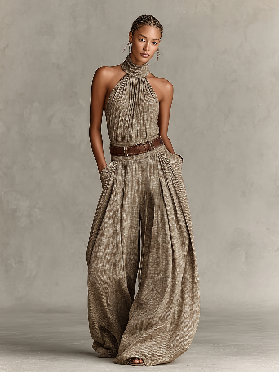 Tuta Estiva Donna | Halter Drappeggiato & Gamba Ampia Palazzo