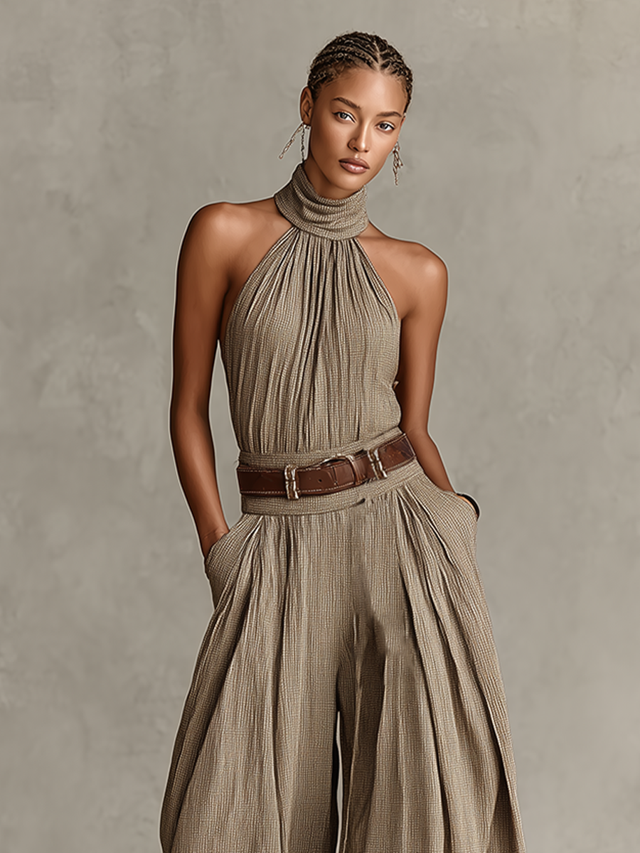Tuta Estiva Donna | Halter Drappeggiato & Gamba Ampia Palazzo