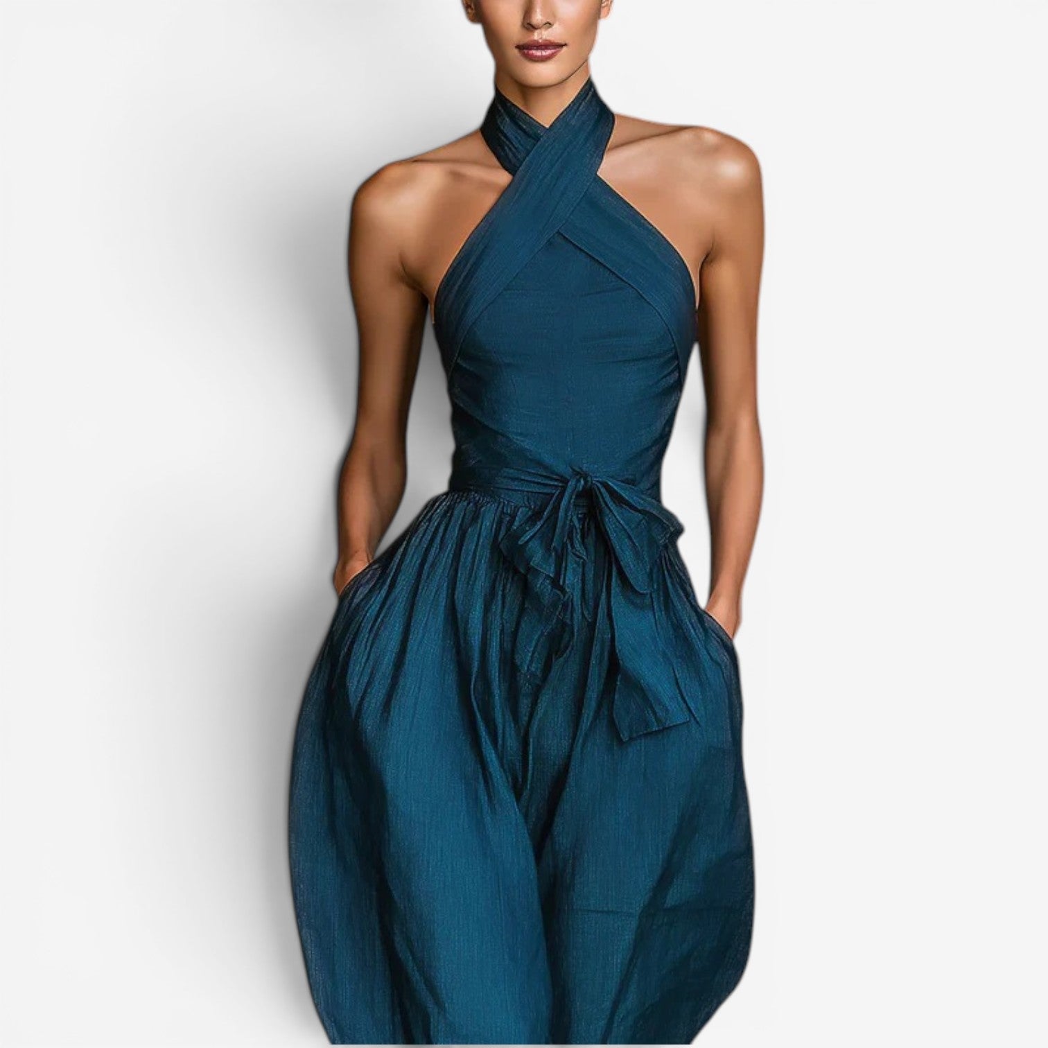 Tuta Estiva Donna | Scollo Incrociato ad Halter & Pantalone Fluido con Fiocco