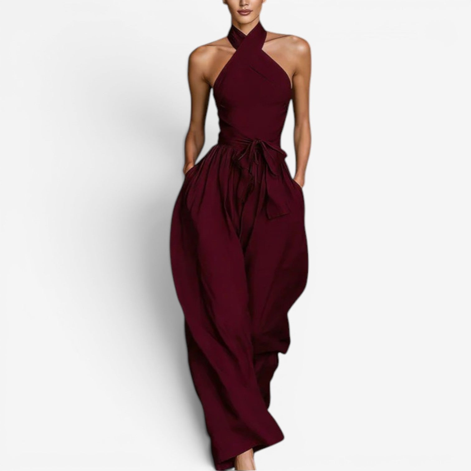 Tuta Estiva Donna | Scollo Incrociato ad Halter & Pantalone Fluido con Fiocco