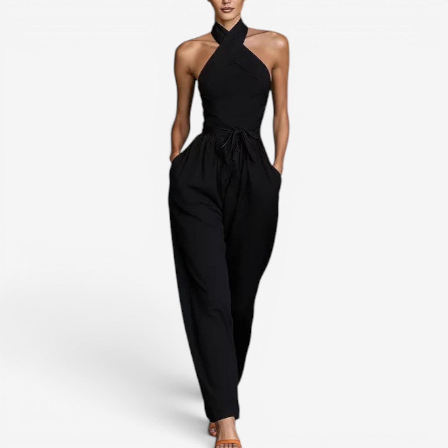 Tuta Estiva Donna | Scollo Incrociato ad Halter & Pantalone Fluido con Fiocco