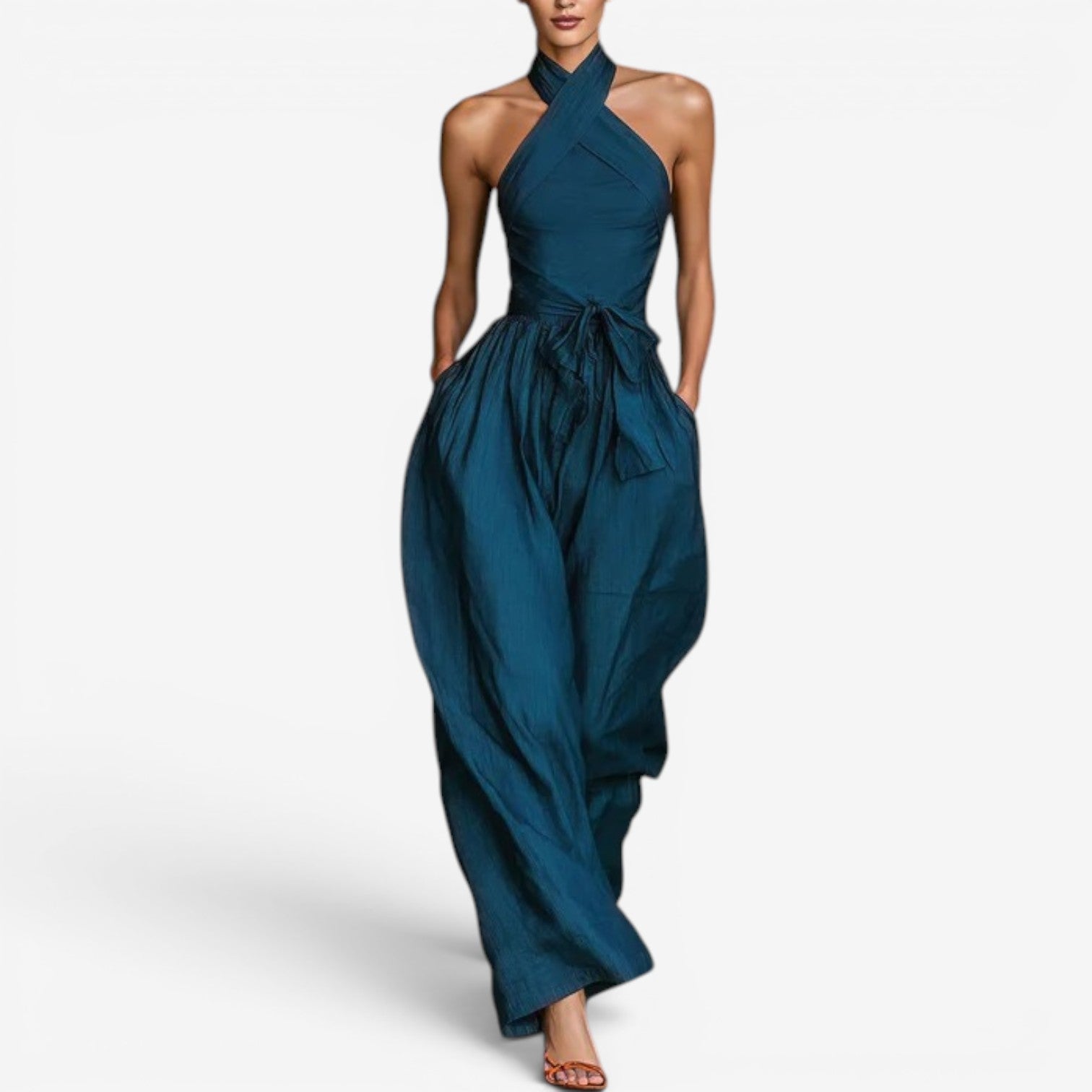 Tuta Estiva Donna | Scollo Incrociato ad Halter & Pantalone Fluido con Fiocco