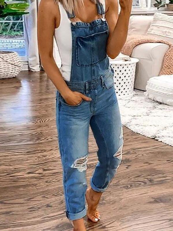 Tuta Estiva Donna in Denim | Salopette con Strappi & Spalline Regolabili
