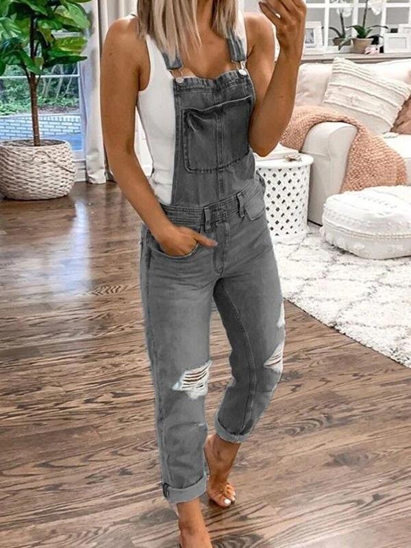 Tuta Estiva Donna in Denim | Salopette con Strappi & Spalline Regolabili