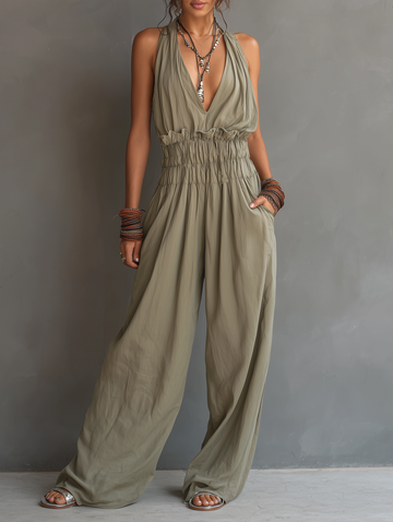 Tuta Donna Minimalista Senza Maniche con Collo Halter e Scollo a V 0
