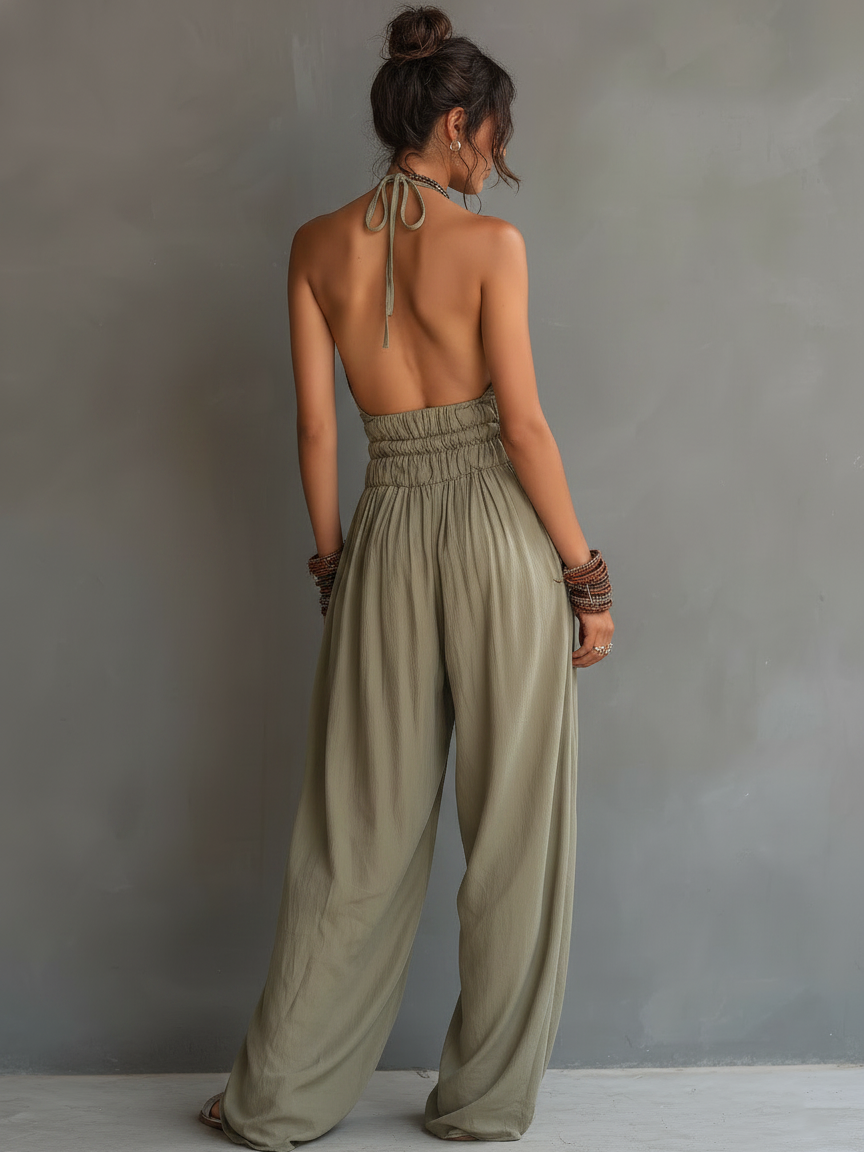 Tuta Donna Minimalista Senza Maniche con Collo Halter e Scollo a V 2