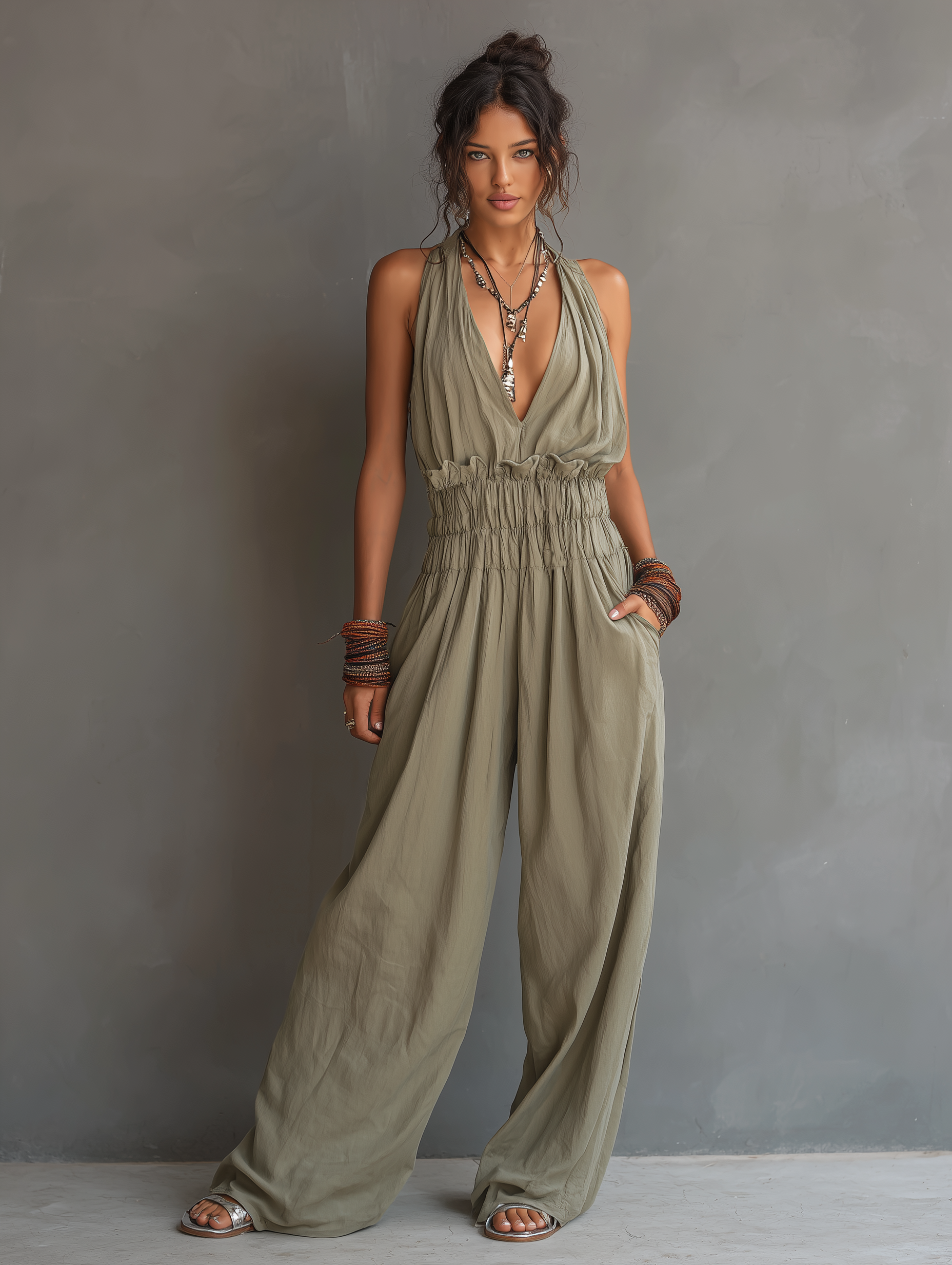 Tuta Donna Minimalista Senza Maniche con Collo Halter e Scollo a V 5