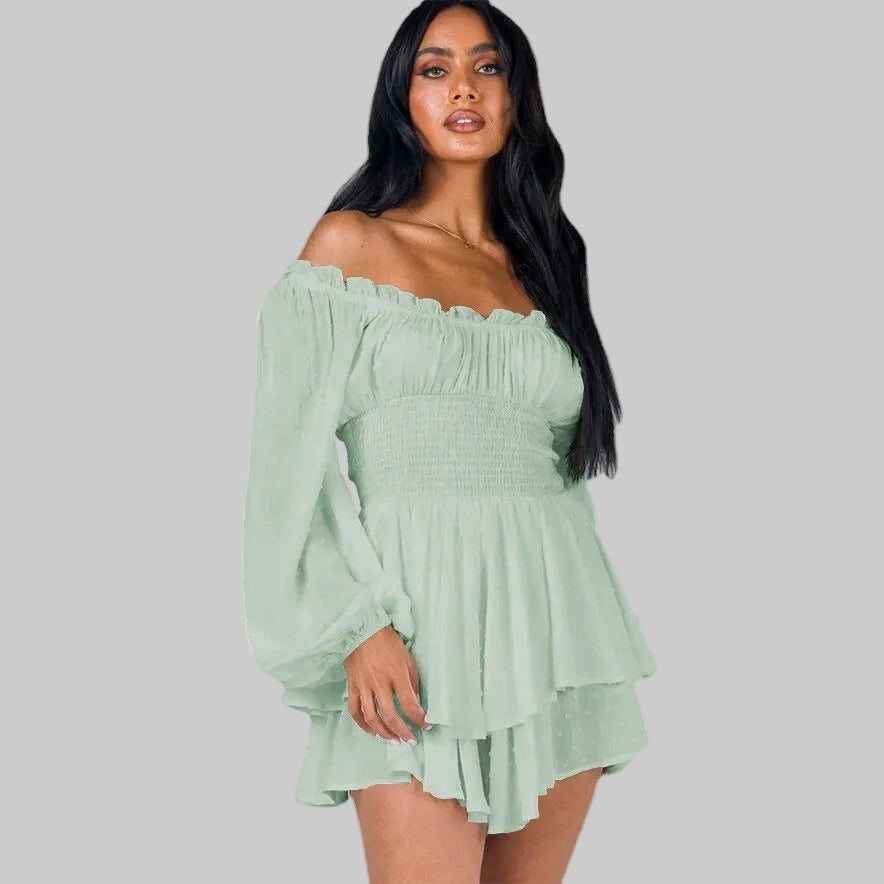 Tuta Corta Donna | Spalle Scoperte & Vita Smock Romantica
