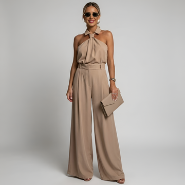 Tuta donna con collo all'americana e gamba ampia - Elegante e fluida 0