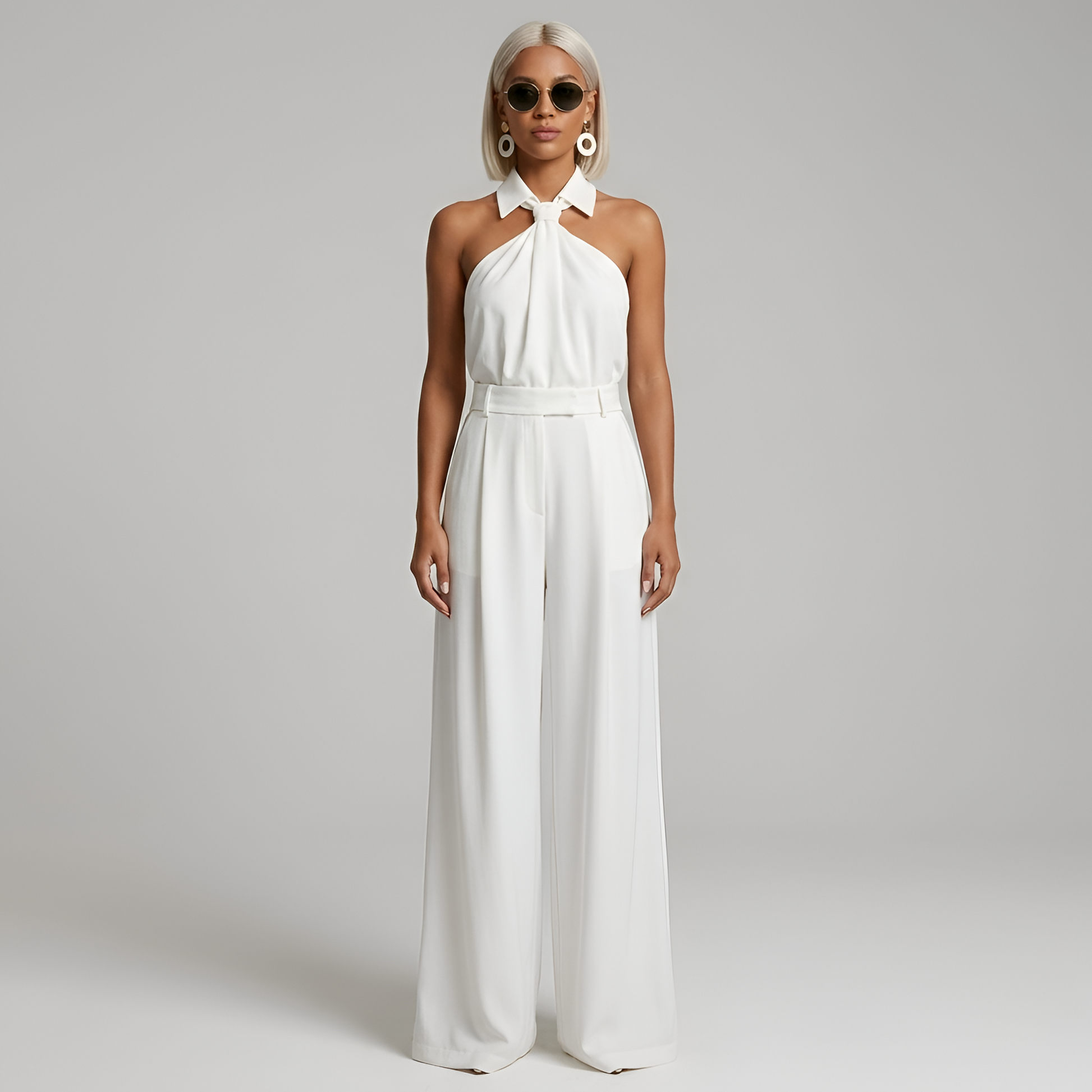 Tuta donna con collo all'americana e gamba ampia - Elegante e fluida 4