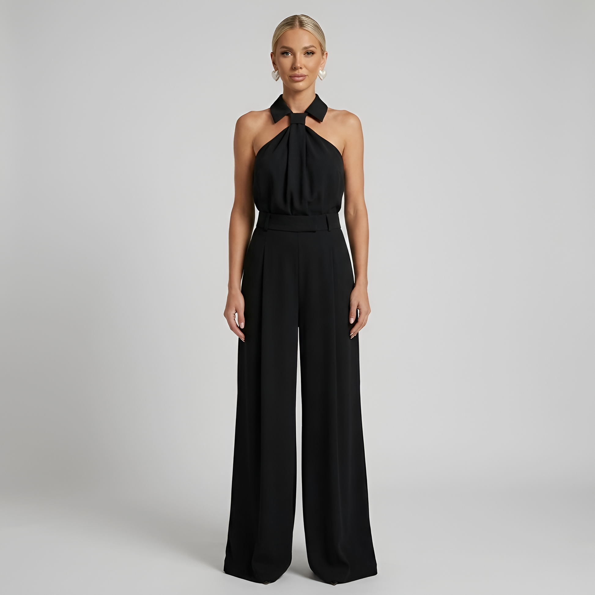 Tuta donna con collo all'americana e gamba ampia - Elegante e fluida 6
