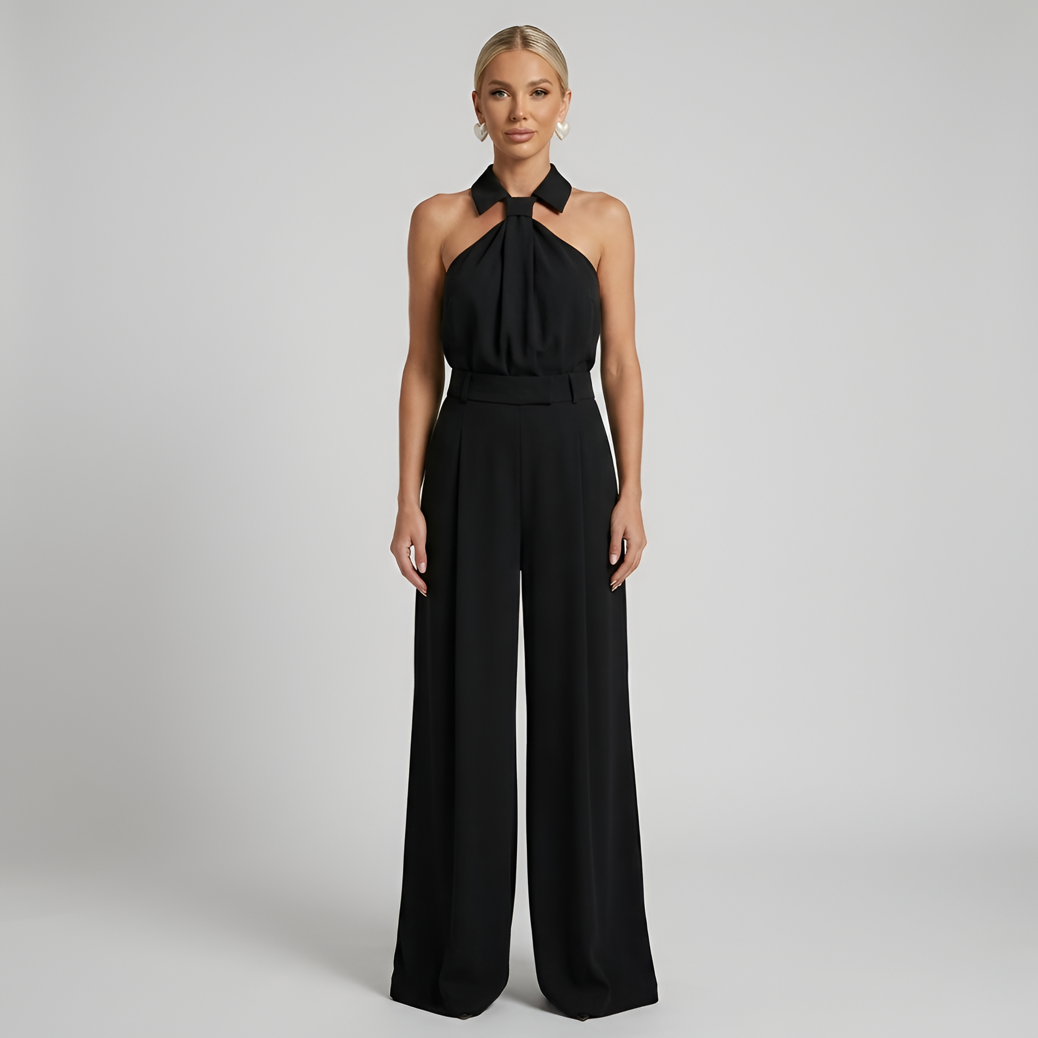Tuta donna con collo all'americana e gamba ampia - Elegante e fluida 6